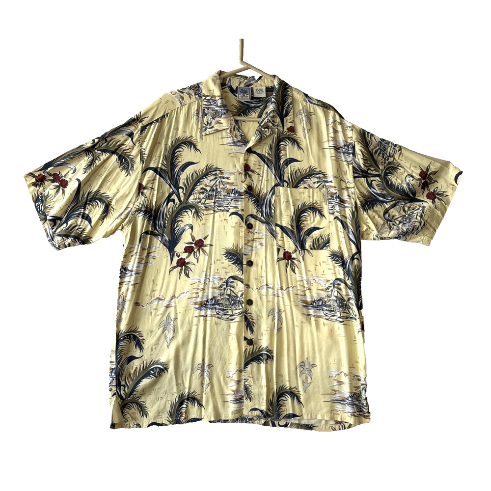 Gotcha Sport Vintage Short Sleeve Hawaiian Shirt Mens XL 100% Rayon Yellow